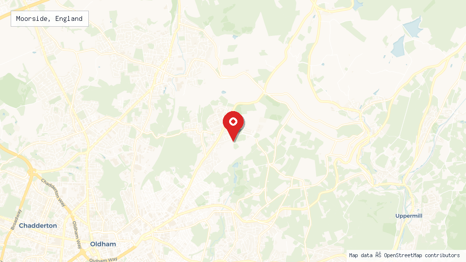 Street map of Moorside, England with location pin