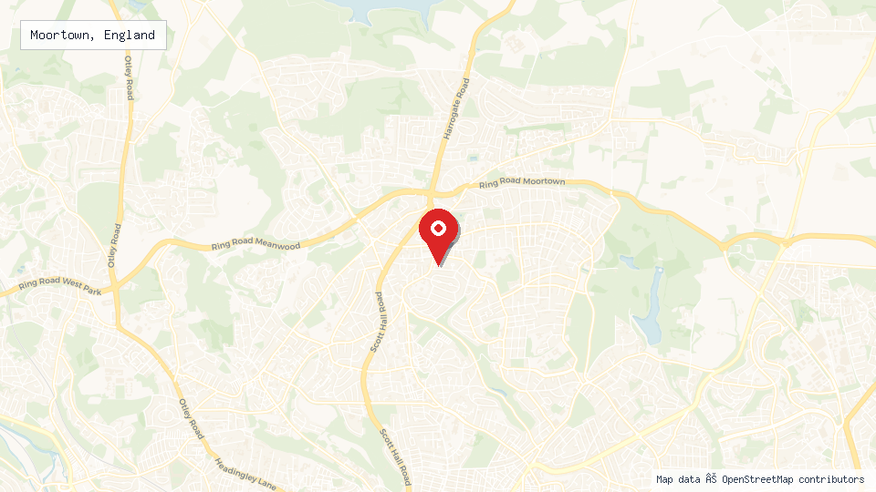 Street map of Moortown, England with location pin