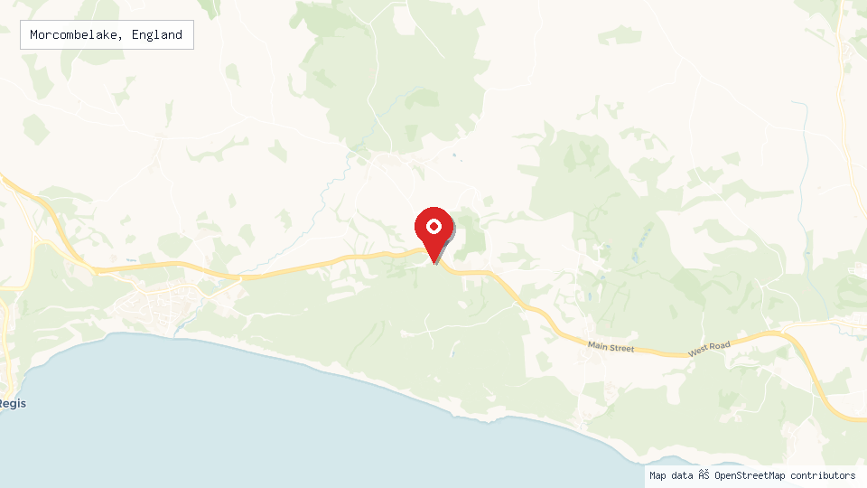 Street map of Morcombelake, England with location pin