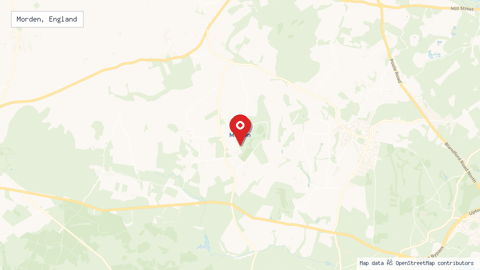 Street map of Morden, England with location pin