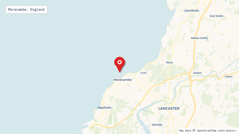Street map of Morecambe, England with location pin