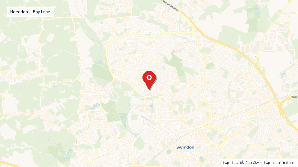Street map of Moredon, England with location pin