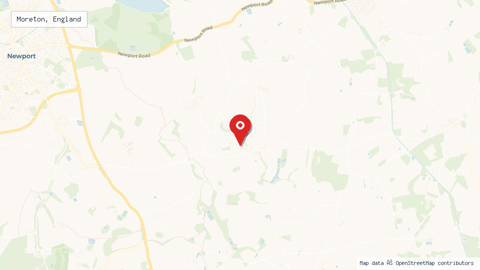 Street map of Moreton, England with location pin