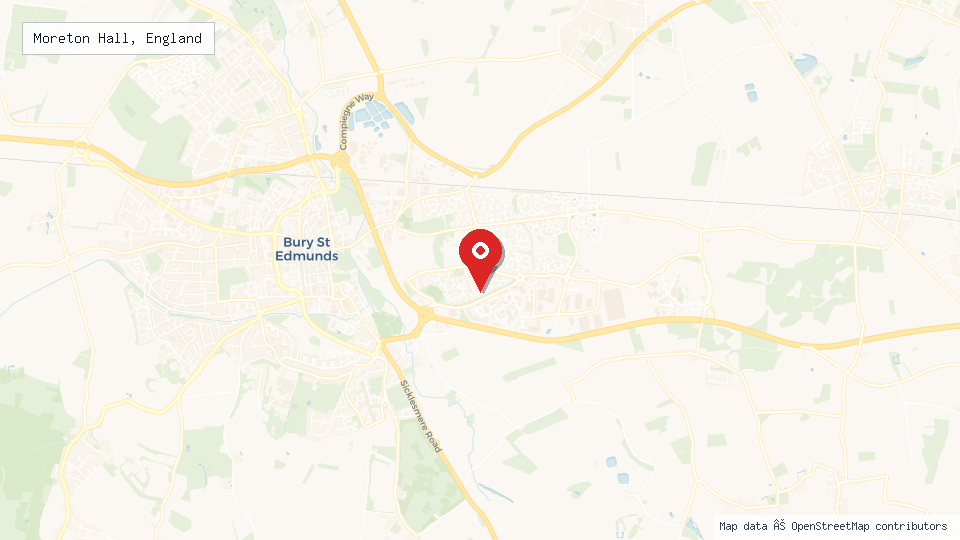 Street map of Moreton Hall, England with location pin