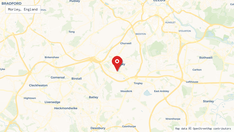 Street map of Morley, England with location pin