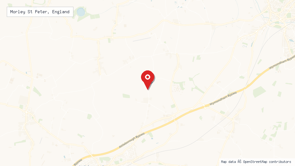 Street map of Morley St Peter, England with location pin