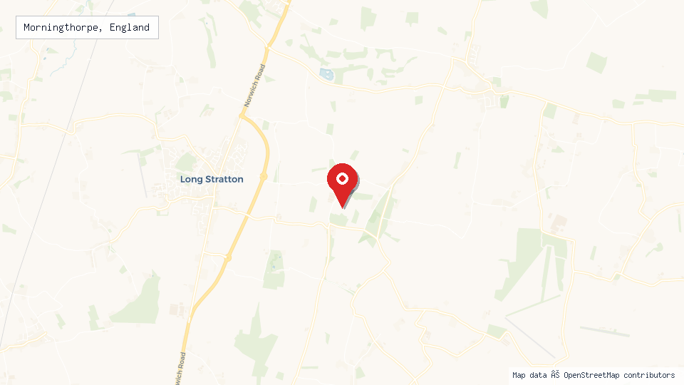 Street map of Morningthorpe, England with location pin
