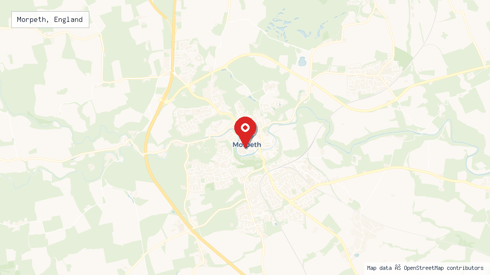 Street map of Morpeth, England with location pin