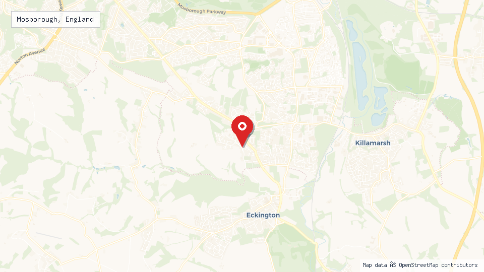 Street map of Mosborough, England with location pin