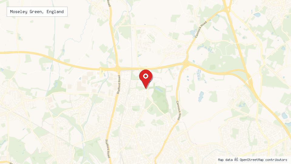 Street map of Moseley Green, England with location pin