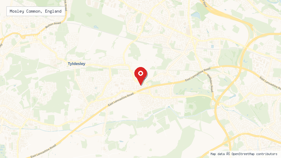 Street map of Mosley Common, England with location pin