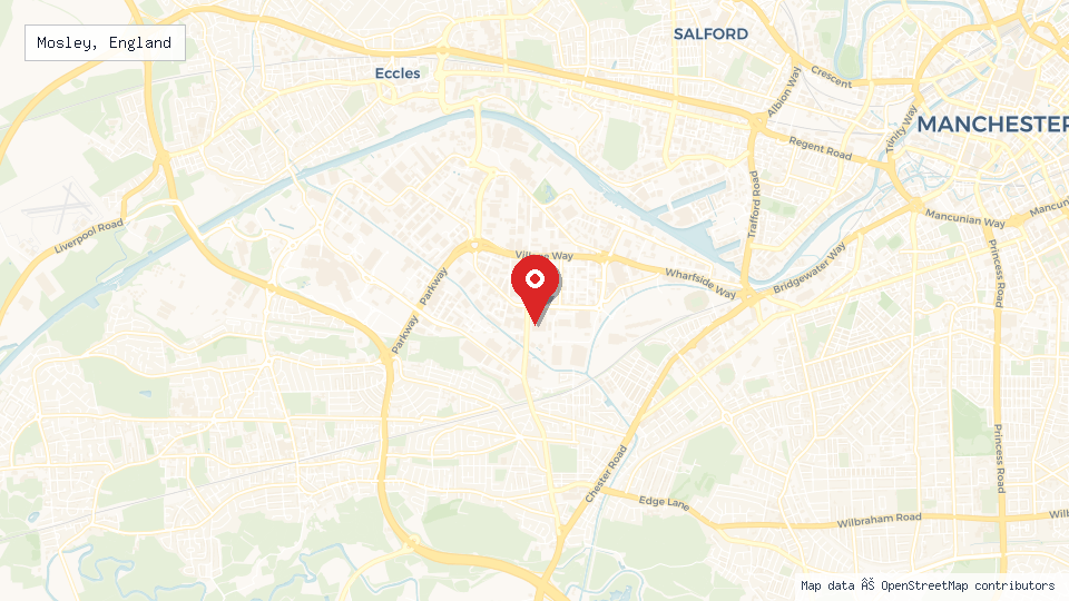 Street map of Mosley, England with location pin