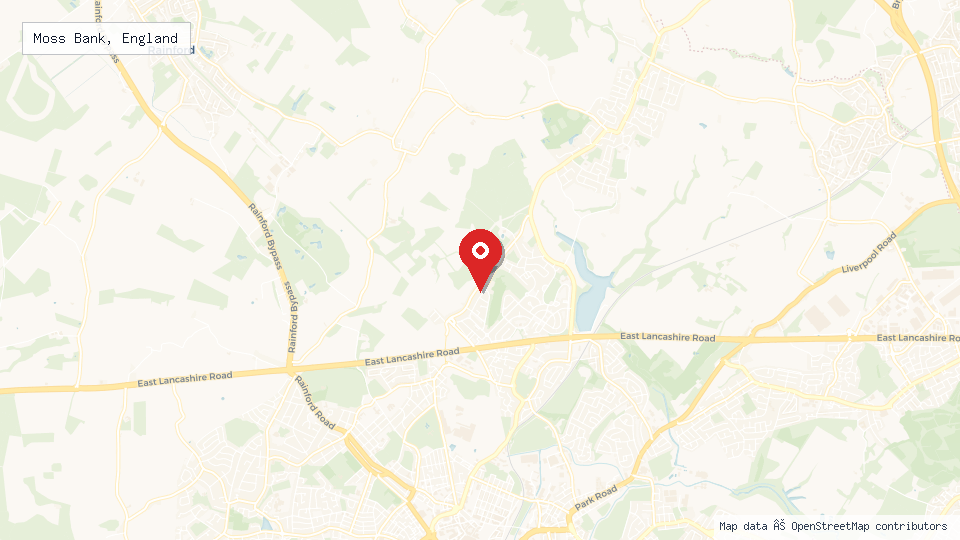 Street map of Moss Bank, England with location pin