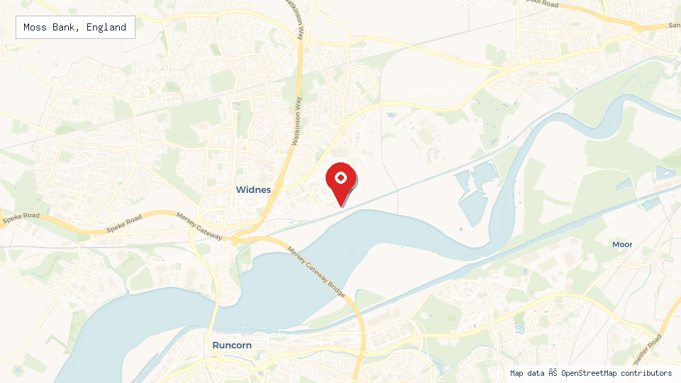 Street map of Moss Bank, England with location pin