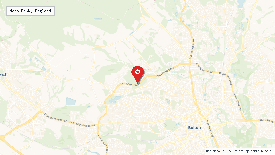 Street map of Moss Bank, England with location pin