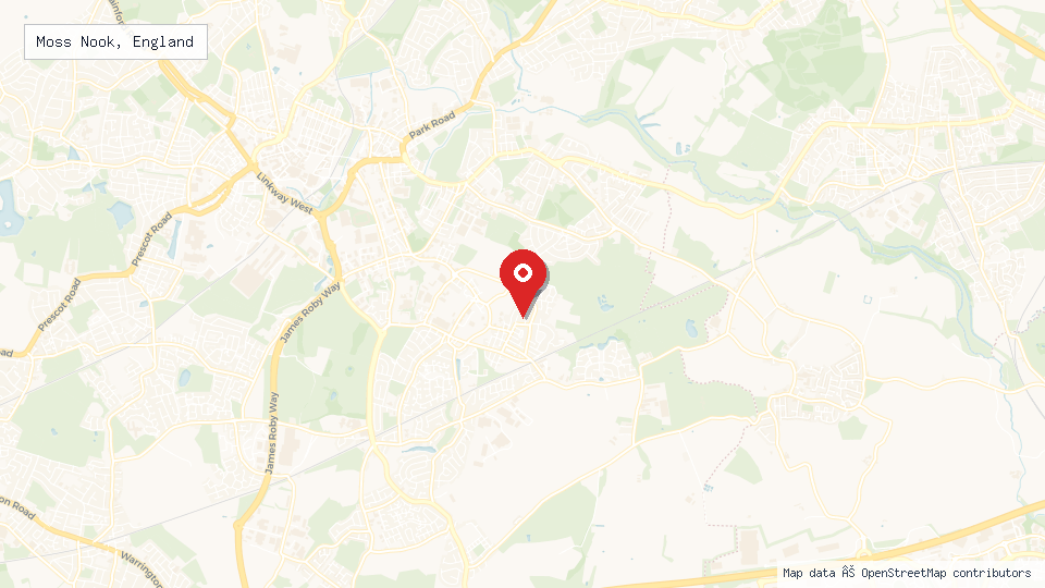 Street map of Moss Nook, England with location pin