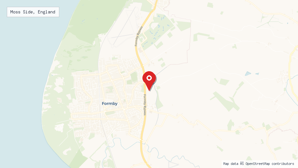 Street map of Moss Side, England with location pin