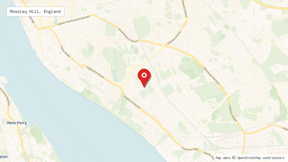 Street map of Mossley Hill, England with location pin