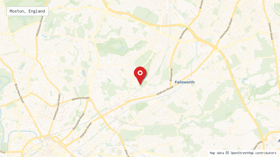 Street map of Moston, England with location pin