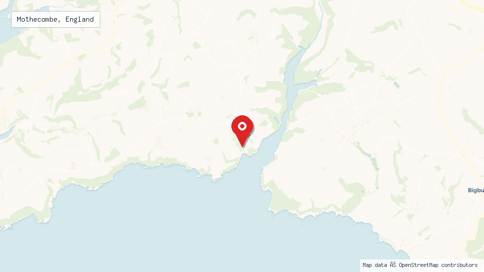 Street map of Mothecombe, England with location pin