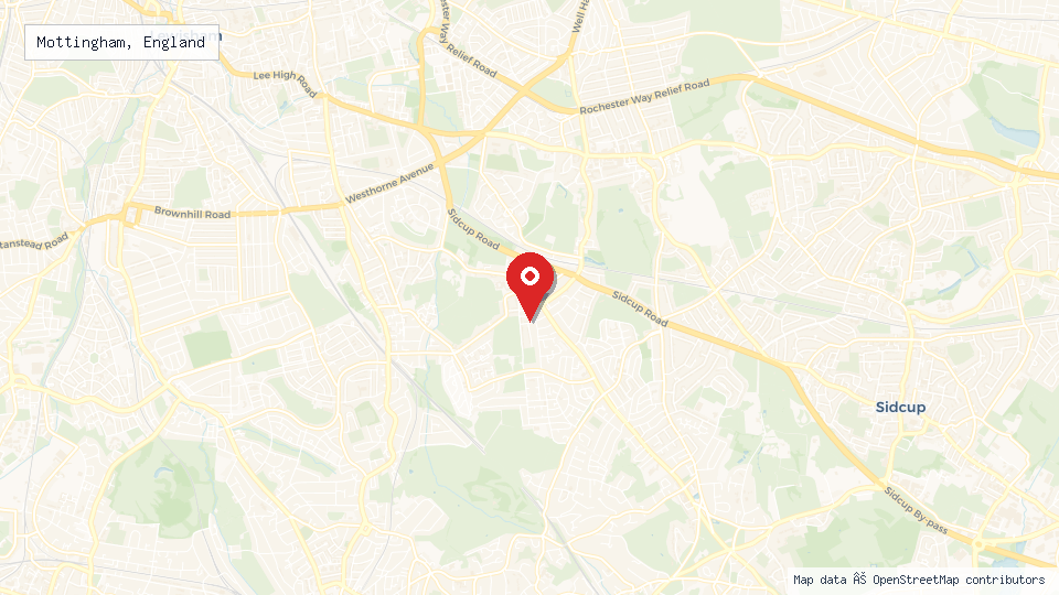 Street map of Mottingham, England with location pin