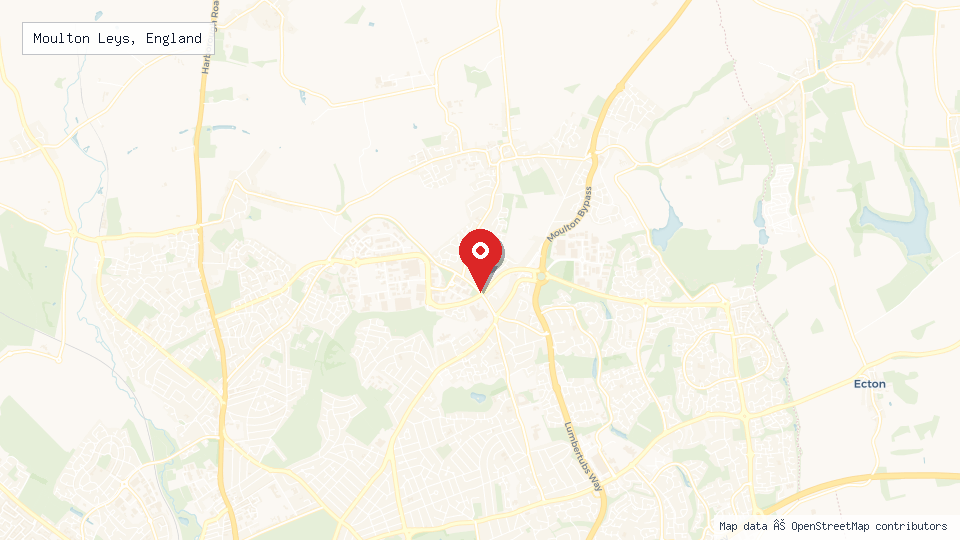 Street map of Moulton Leys, England with location pin
