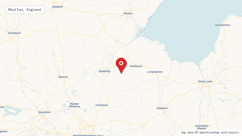 Street map of Moulton, England with location pin