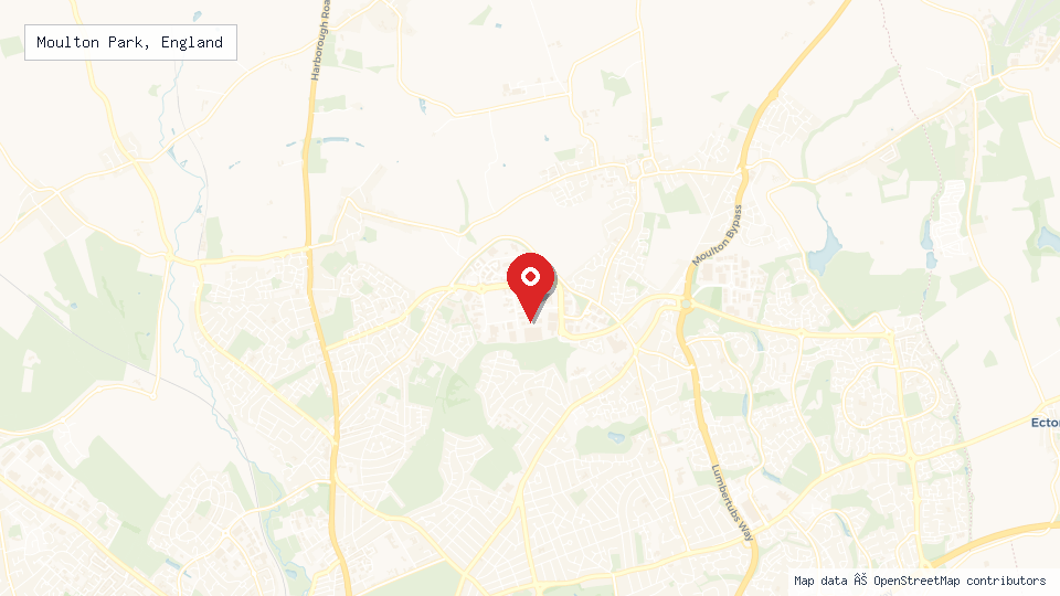 Street map of Moulton Park, England with location pin