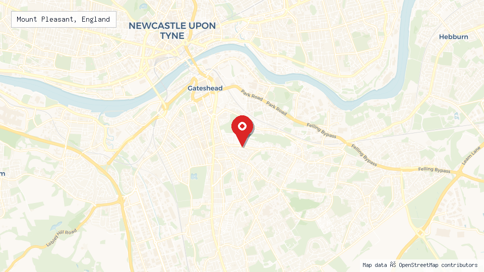 Street map of Mount Pleasant, England with location pin