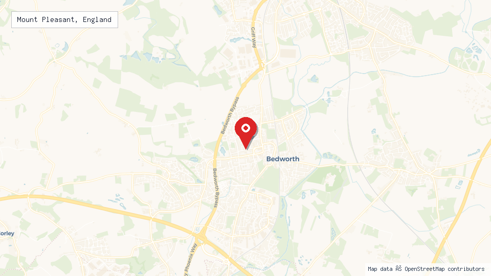 Street map of Mount Pleasant, England with location pin