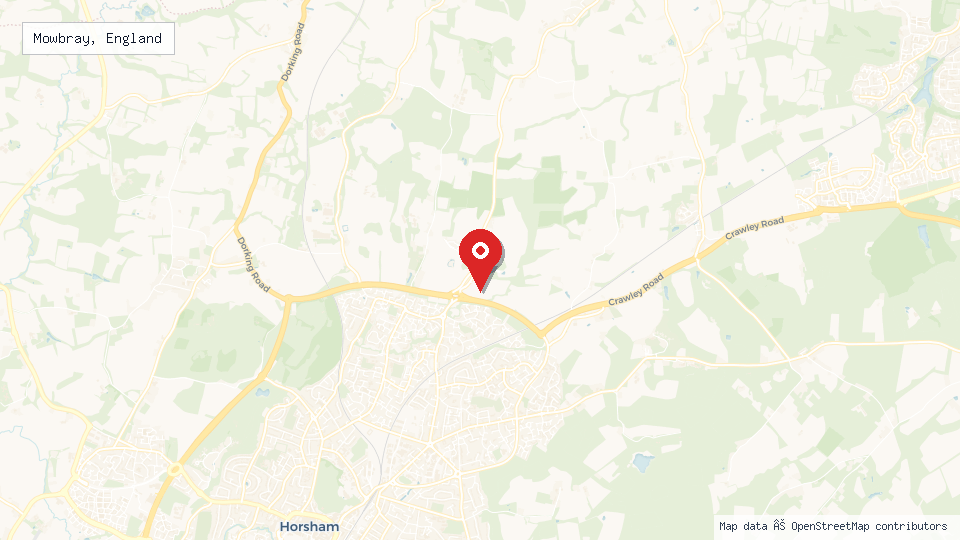 Street map of Mowbray, England with location pin