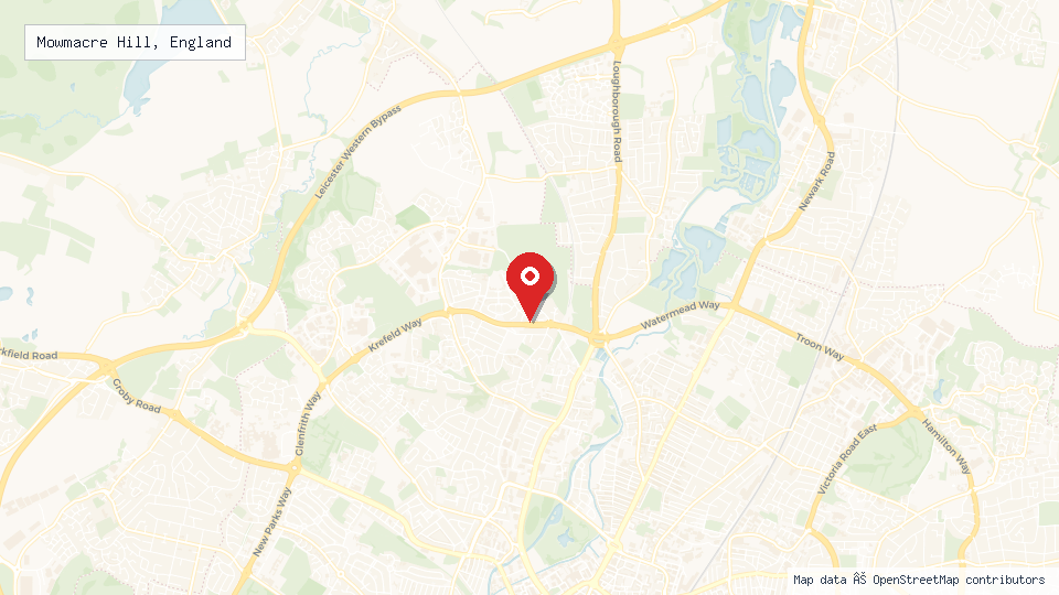Street map of Mowmacre Hill, England with location pin