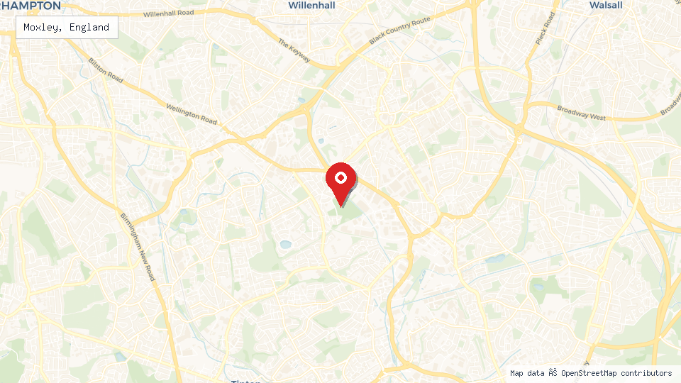 Street map of Moxley, England with location pin