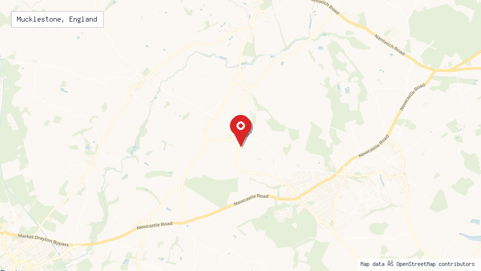 Street map of Mucklestone, England with location pin