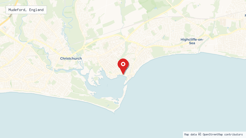 Street map of Mudeford, England with location pin