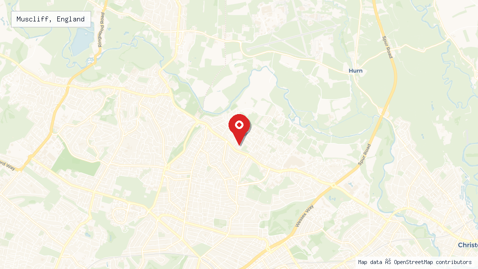 Street map of Muscliff, England with location pin
