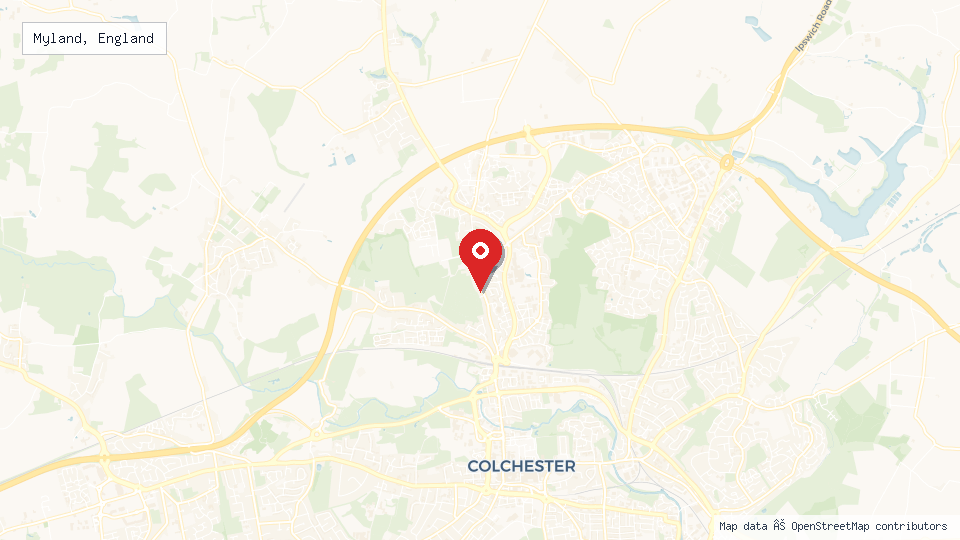Street map of Myland, England with location pin