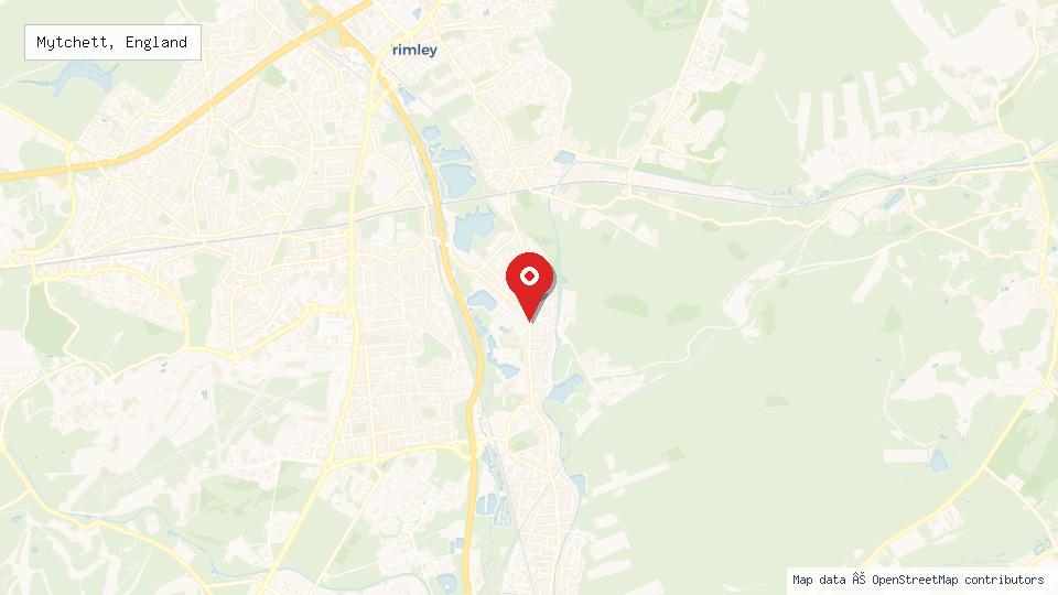 Street map of Mytchett, England with location pin