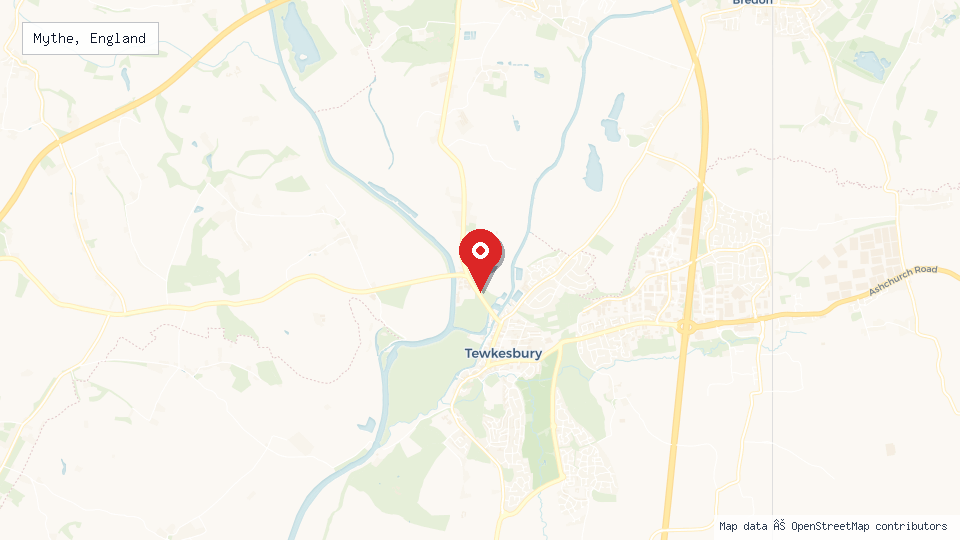 Street map of Mythe, England with location pin