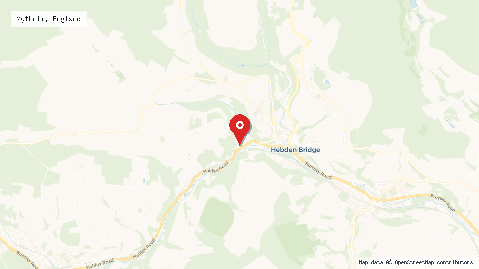 Street map of Mytholm, England with location pin