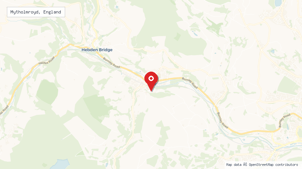 Street map of Mytholmroyd, England with location pin
