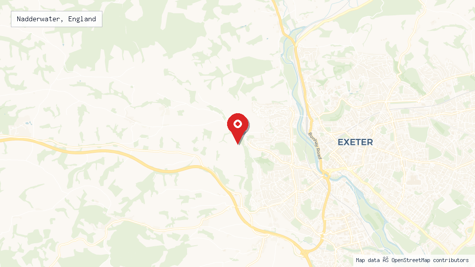 Street map of Nadderwater, England with location pin