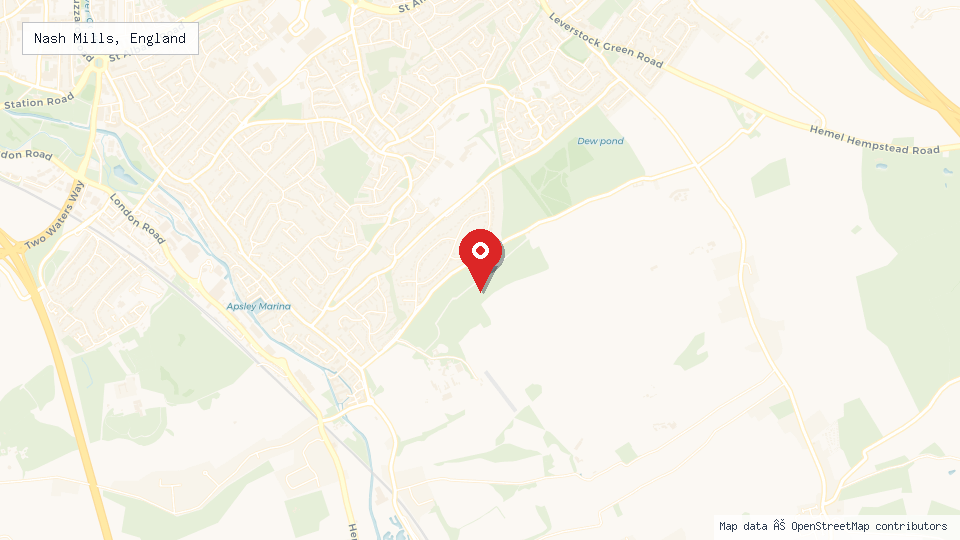 Street map of Nash Mills, England with location pin