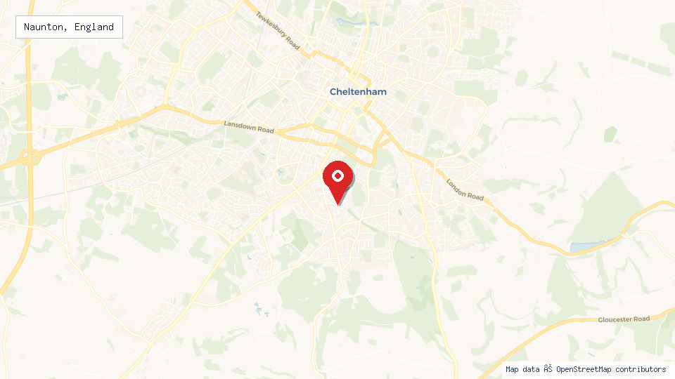 Street map of Naunton, England with location pin