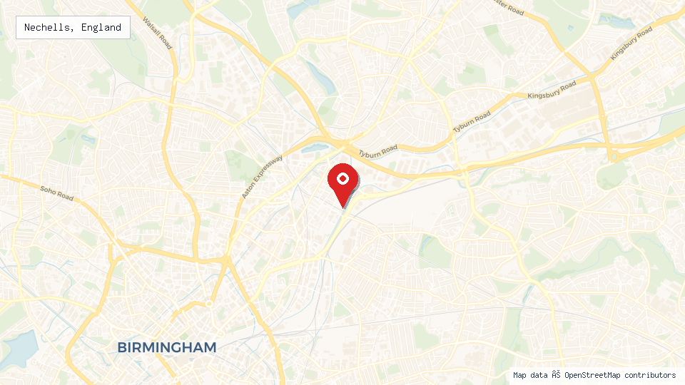 Street map of Nechells, England with location pin