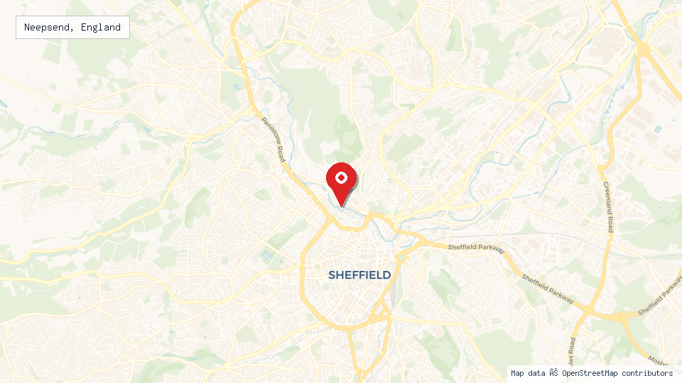 Street map of Neepsend, England with location pin
