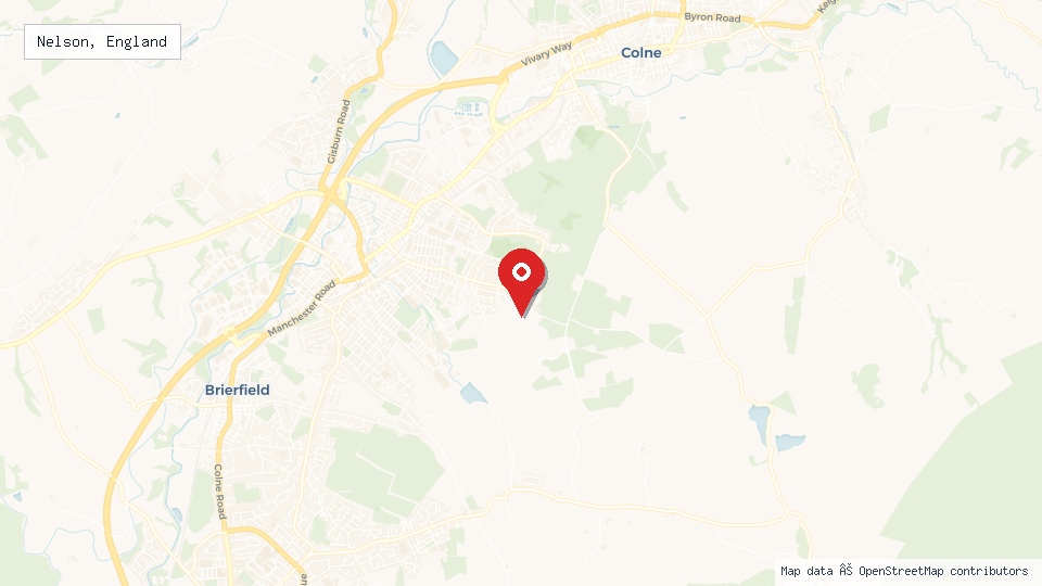 Street map of Nelson, England with location pin