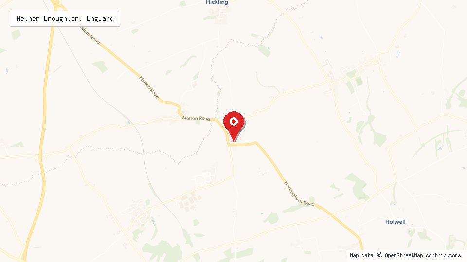 Street map of Nether Broughton, England with location pin
