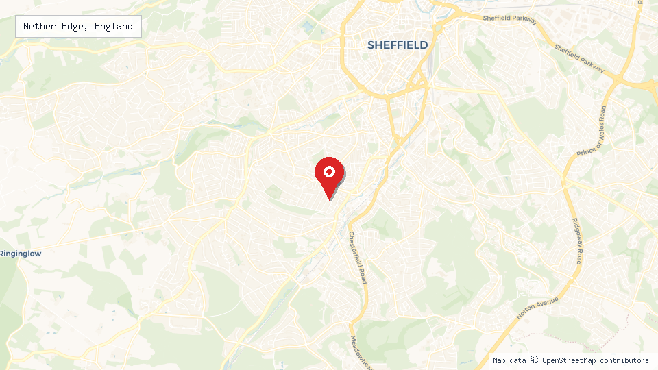 Street map of Nether Edge, England with location pin
