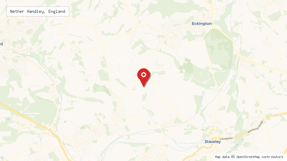 Street map of Nether Handley, England with location pin